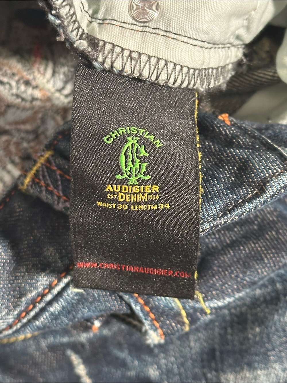 Vintage Y2K Christian Audigier Triple Skull Embroidered Bootcut Jeans W30 L34 - Picture 5 of 8